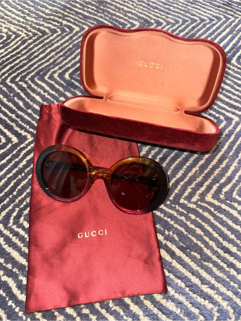 Gucci Women's Round Sunglasses in Burgundy Tortoiseshell